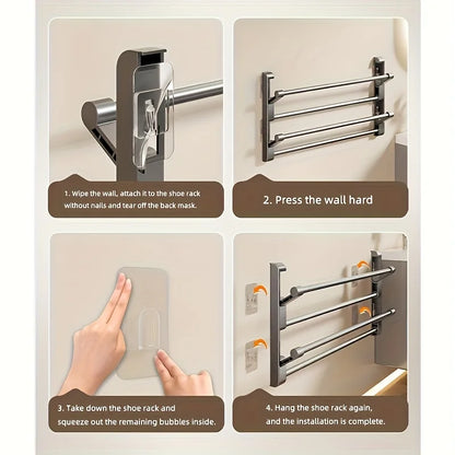 Bathroom slipper rack, wall mounted, non perforated, shoe rack behind the bathroom door, drainage multi-layer folding shoe s…