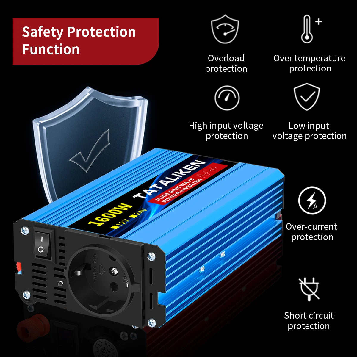 Pure Sine Wave Inverter 1000W-4000W DC 12V and 24V to AC 220V 50hz Power Inverter Charger Adapter Universal Socket - image 4