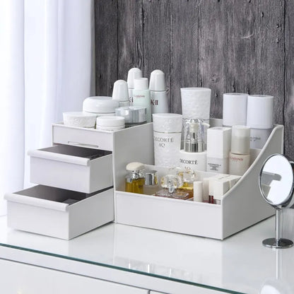1pc White New Drawer Makeup Storage Box Dormitory Finishing Plastic Shelf Cosmetics Skin Care Dressing Table Desktop - image…