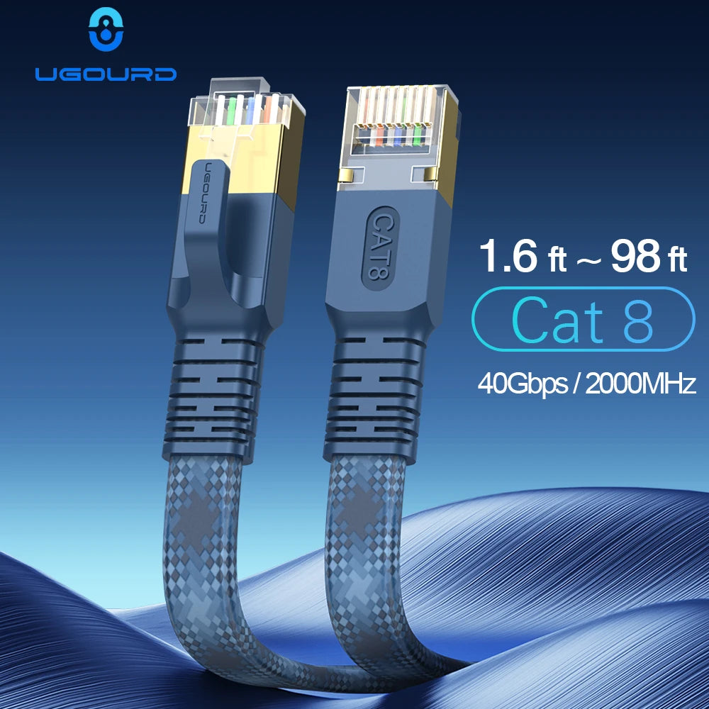 CAT 8 Flat Network Internet Cable 40Gbps 2000MHz Round RJ45 Nylon Braided LAN Cable Patch Cord for Modem Router PC PS4/5/6 X…