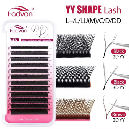 FADVAN YY Eyelashes Extension 2D/3D Faux Mink L+/L/LU(M)/C/D/DD 8-15mm Black/Brown Premade Fan Lashes Extension Makup Tools