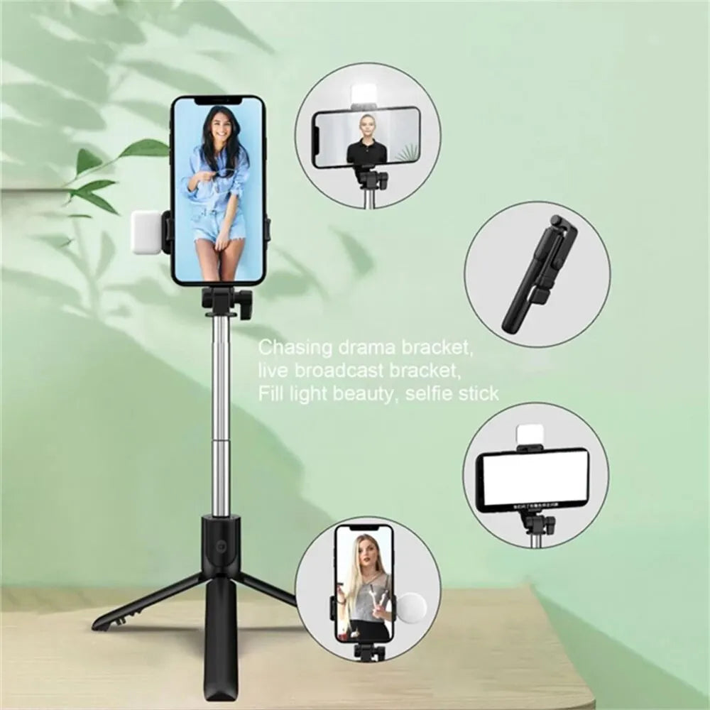 Portable Bluetooth Selfie Stick Tripod Holder with Remote Shutter Fill Light Extendable Wireless Remote Retractable Phone St…