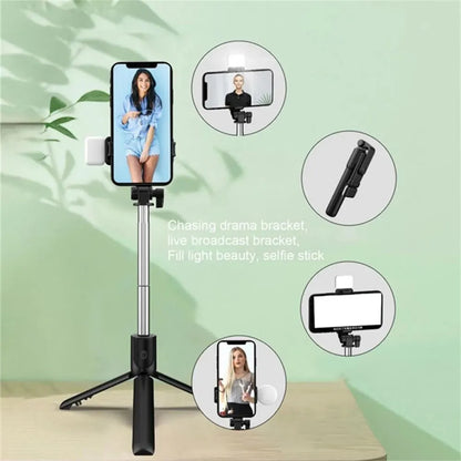 Portable Bluetooth Selfie Stick Tripod Holder with Remote Shutter Fill Light Extendable Wireless Remote Retractable Phone St…