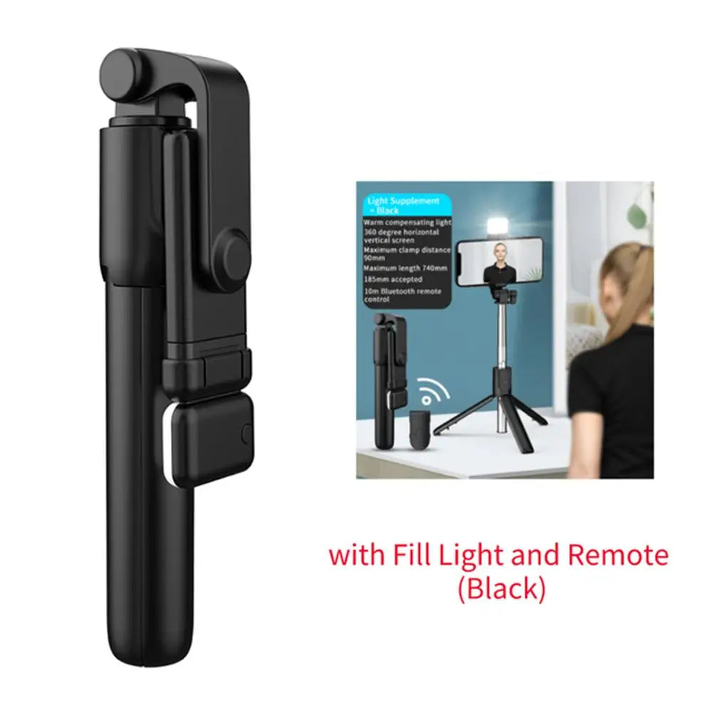 Portable Bluetooth Selfie Stick Tripod Holder with Remote Shutter Fill Light Extendable Wireless Remote Retractable Phone St…