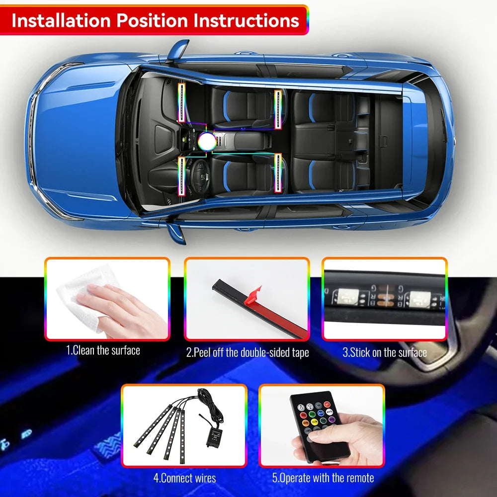 Neon 36 48 72 LED Car Interior Ambient Foot Light Wireless Remote Music APP Control Auto RGB Atmosphere Decorative Lamp - im…