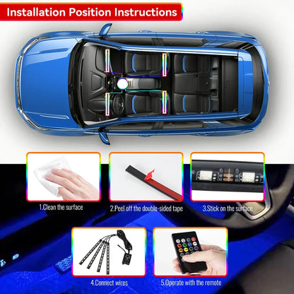 Neon 36 48 72 LED Car Interior Ambient Foot Light Wireless Remote Music APP Control Auto RGB Atmosphere Decorative Lamp - im…