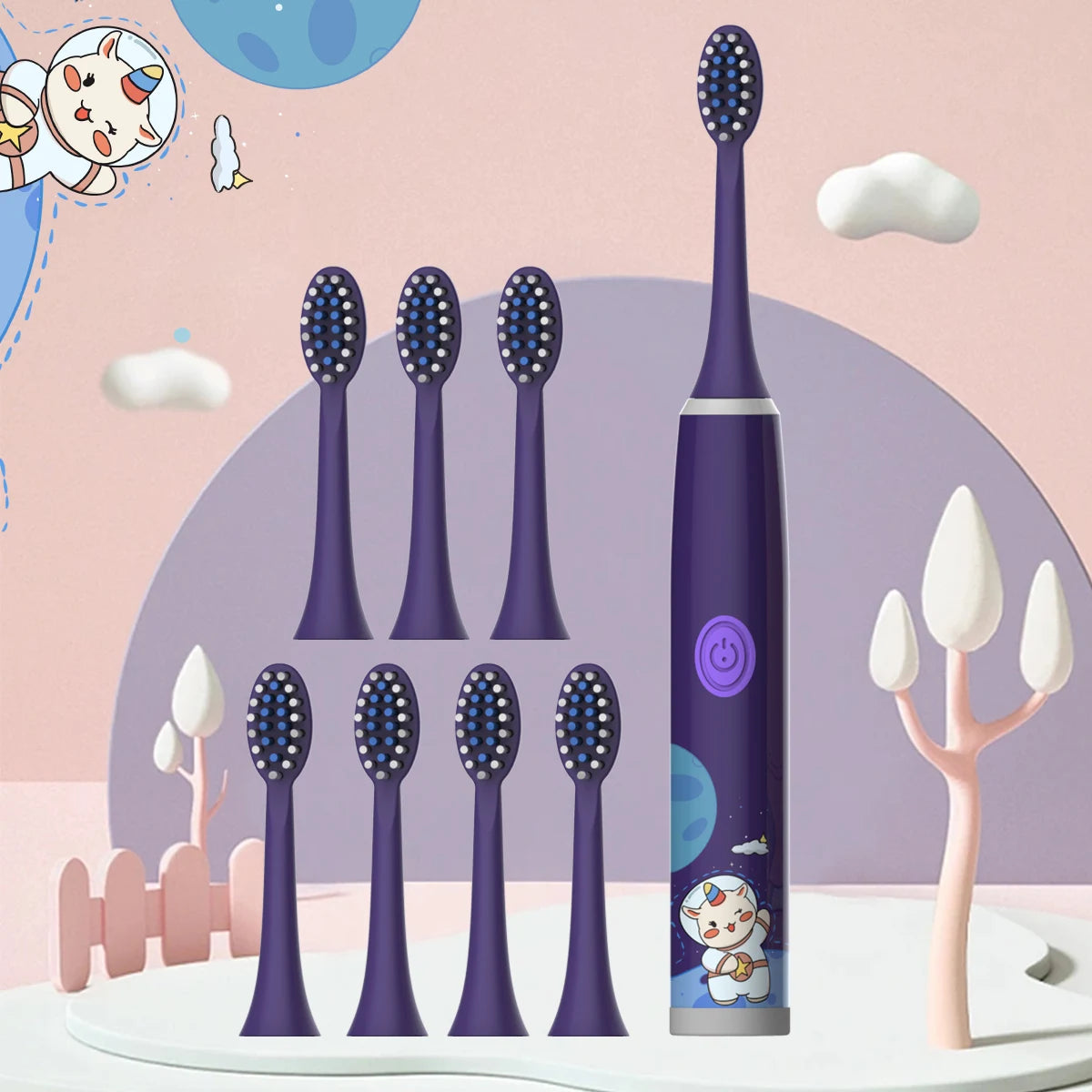 Children's Electric Toothbrush Color Cartoon Space Series Children's Soft Hair Cleaning Brush (Battery Not Included) - image…