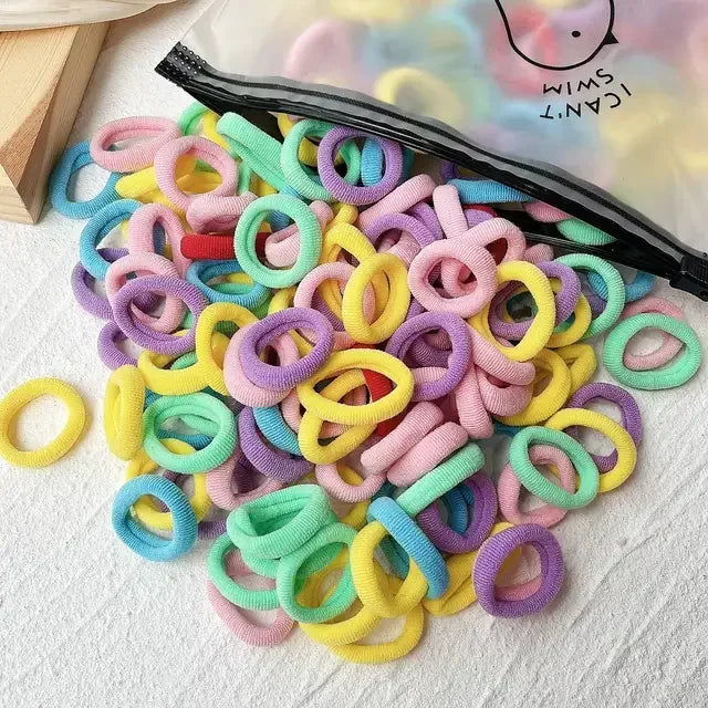 50/100Pcs Colorful Basic Nylon Ealstic Hair Ties for Girls Ponytail Hold Scrunchie Rubber Band Kid Fashion Hair Accessories…