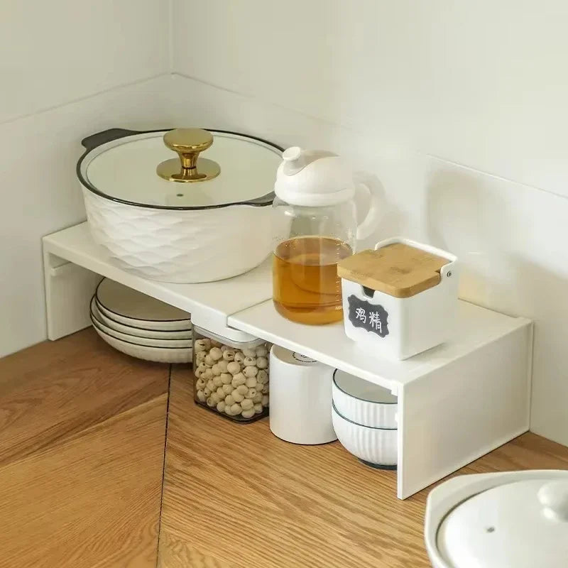1/2pcs Kitchen Stretchable Cabinet Shelf Cupboard Separated Storage Rack Countertop Organizer Spice Organizer Shelf Save Spa…