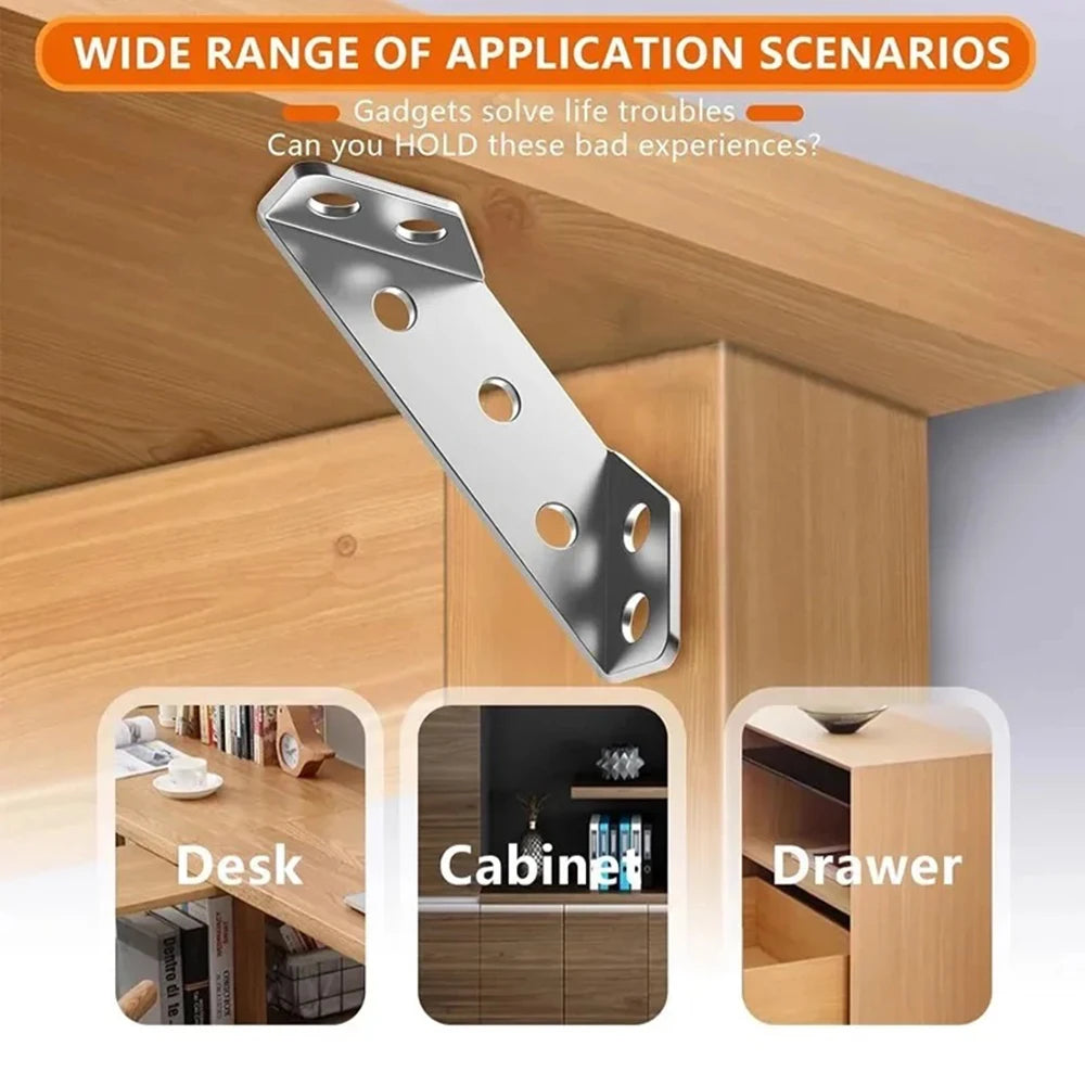10/20/40/50pcs Thickened Stainless Steel Angle Code 90 Degrees Right Angle Fixed Bracket Furniture Connectors - image 3