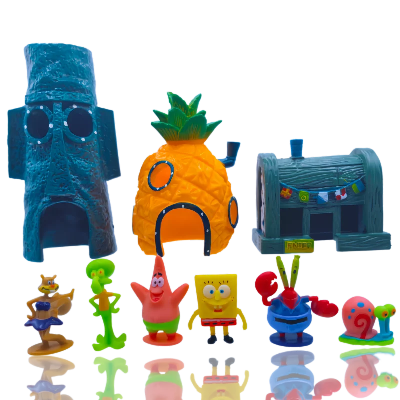6pcs SpongeBob Fish Tank Decoration Cartoon Aquarium Doll Decorations Pineapple House Fish Shrimp Hideout Aquarium Decoratio…