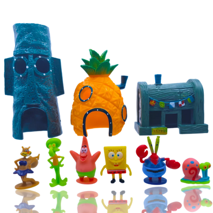 6pcs SpongeBob Fish Tank Decoration Cartoon Aquarium Doll Decorations Pineapple House Fish Shrimp Hideout Aquarium Decoratio…
