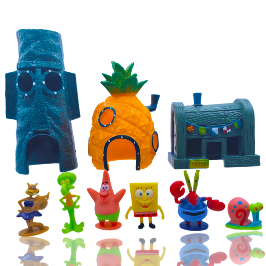 6pcs SpongeBob Fish Tank Decoration Cartoon Aquarium Doll Decorations Pineapple House Fish Shrimp Hideout Aquarium Decoratio…
