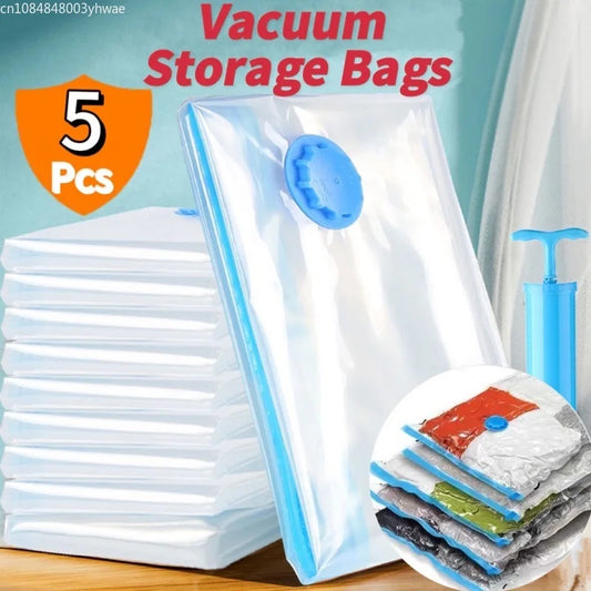 1/3/5PCS Vacuum Bag and Pump Cover for Clothes Storing Large Plastic Compression Empty Bag Travel Accessories Storage Contai…