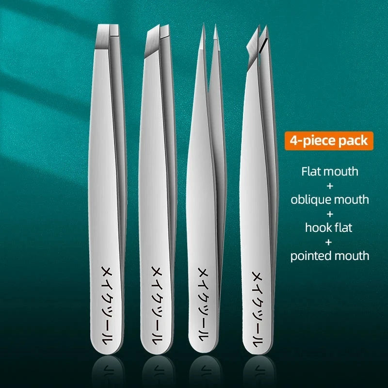 Ouriner Eyebrow Tweezers Set 4 Pcs Stainless Steel Eyebrow Forceps Professional Beauty Tool Set For Facial Hair Inward Growi…