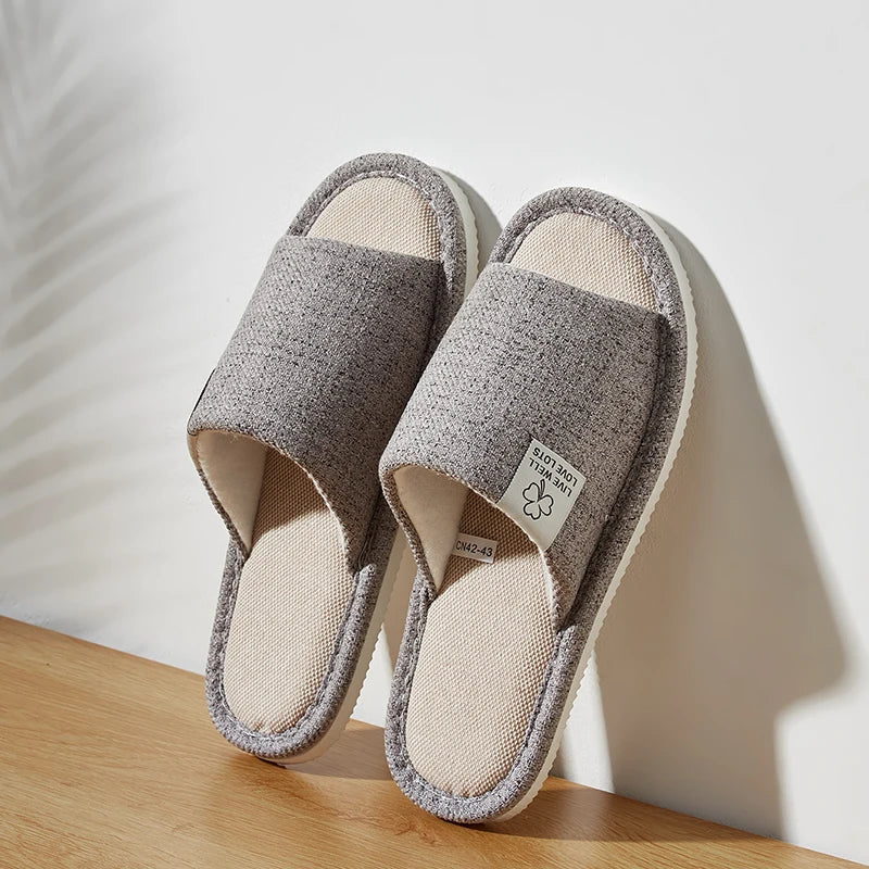 Home Linen Slippers For Men In Spring&Autumn Comfortable Bedroom Open-toed&Breathable Slippers Men's & Women's Shoes Summer…