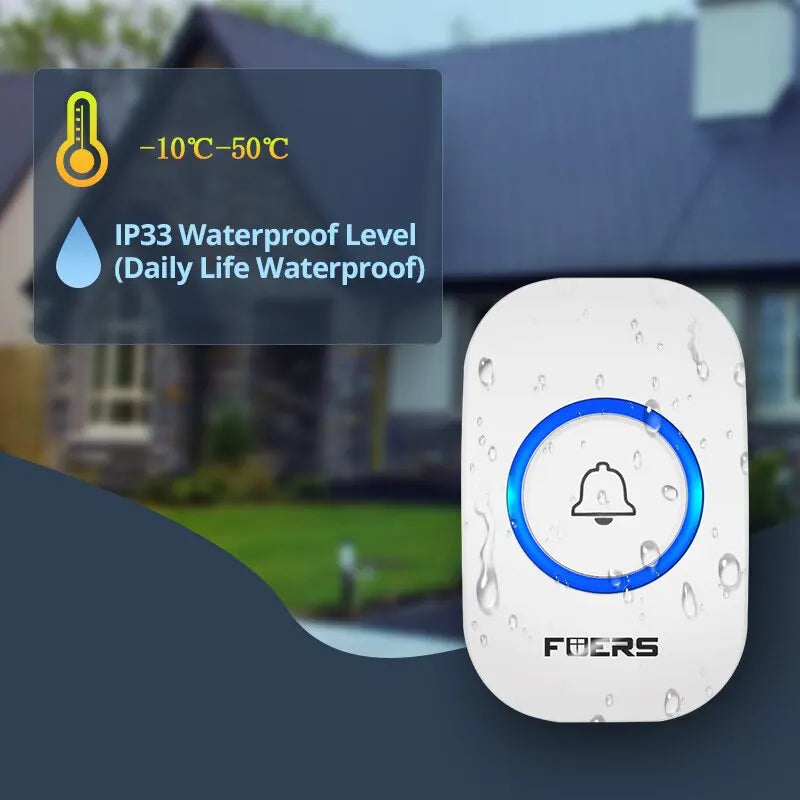 Fuers Wireless Doorbell Waterproof Welcome Chime Home Door Bell Intelligent 32 Songs Smart Alarm With Battery For Store Hote…