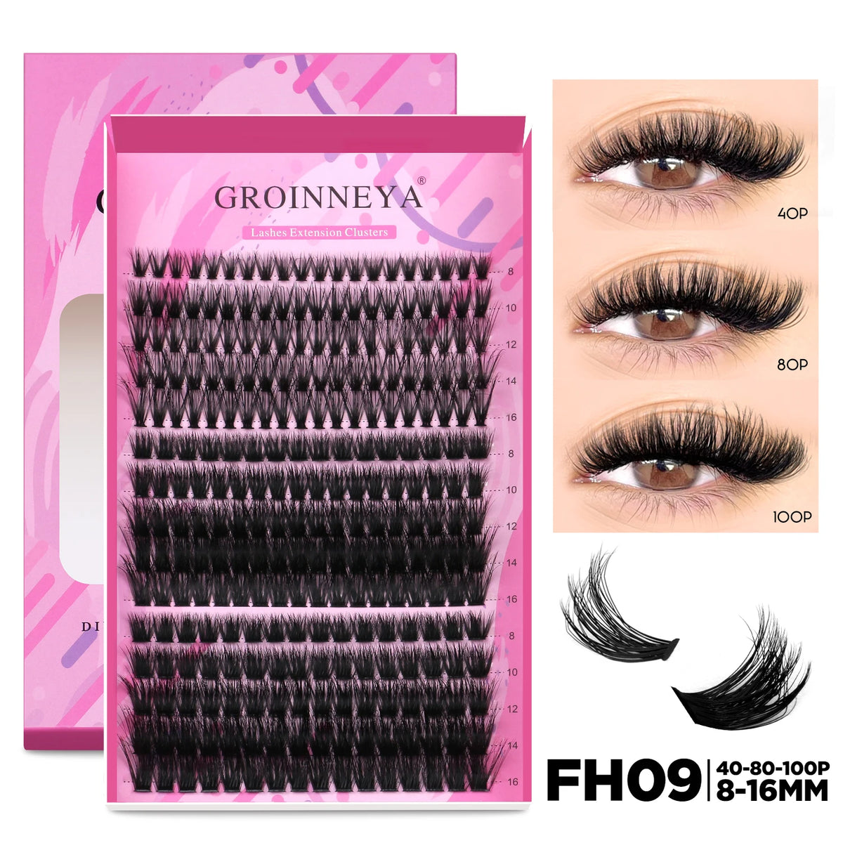 GROINNEYA DIY Lash Extension Kit Individual Lashes Cluster Mix Eyelashes Full Set Lashes Kit with Lash Bond and Seal At Home…