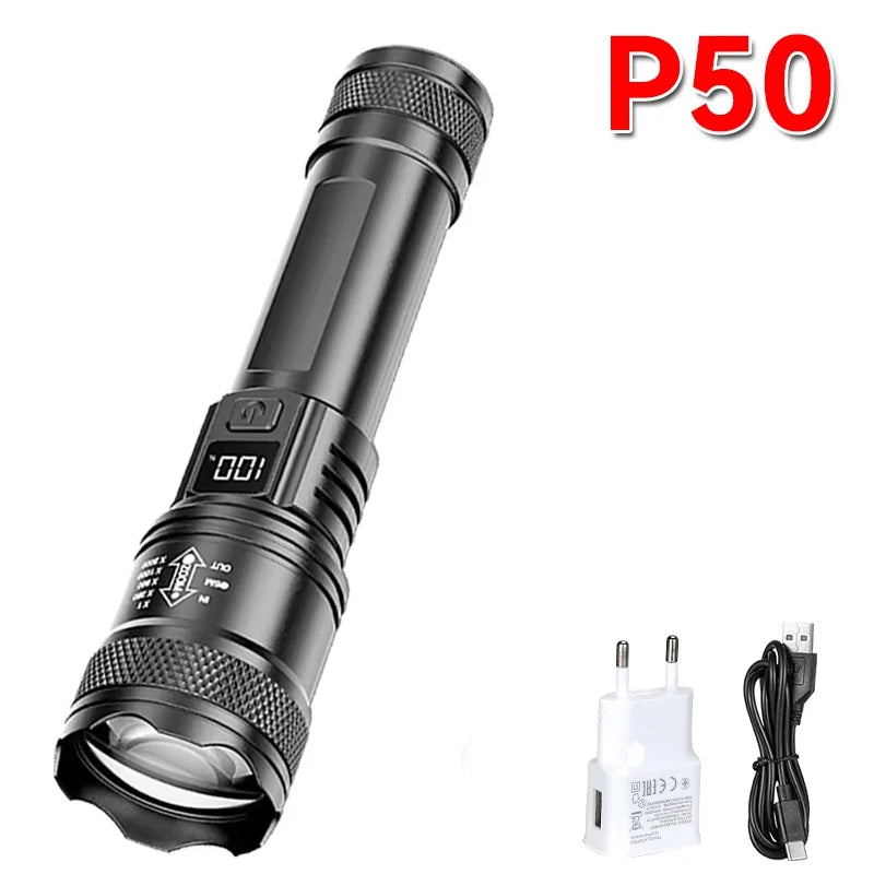 2000LM Ultra Bright P50 LED Flashlight Tactical EDC Emergency Spotlight Telescopic Zoom Handheld Torch with 14500/18650 Batt…