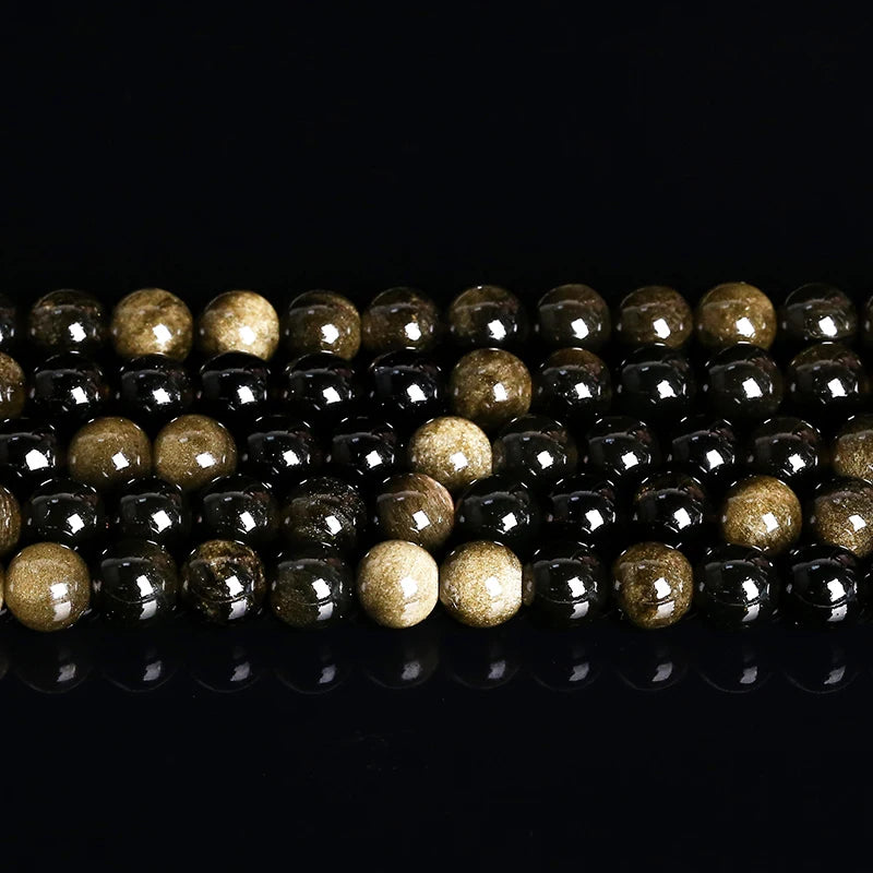 Natural Stone Golden Obsidian Bead Irisation Round Loose Spacer 4 6 8 10 12mm For Jewelry Making Diy Bracelet Necklace Acces…