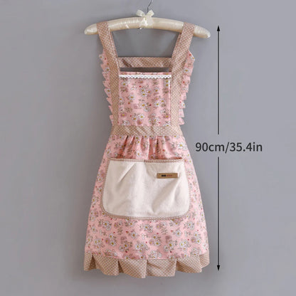 1 Piece For Women's Floral Home Apron With Pocket, Adjustable Apron For Kitchen, Cooking, Baking, Grilling, Chef's Apron - i…