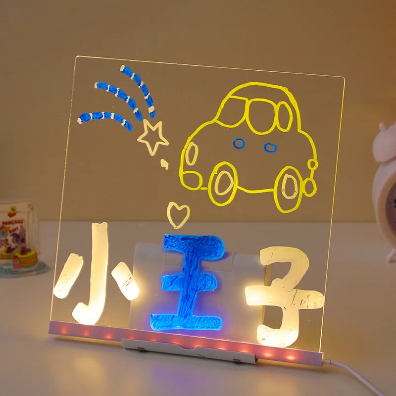 Light Up Acrylic Message Board Rewritable DIY Children's Glowing Drawing Board Message Lamp With 7 Colorful Pens - image 5