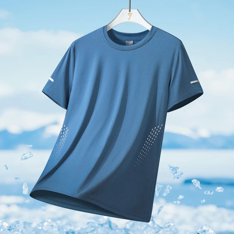 Running T-shirt Men Summer Ice Silk Thin Top Reflective Printing Quick Dry Short Sleeve Breathable Fitness Sports T-shirt 5X…
