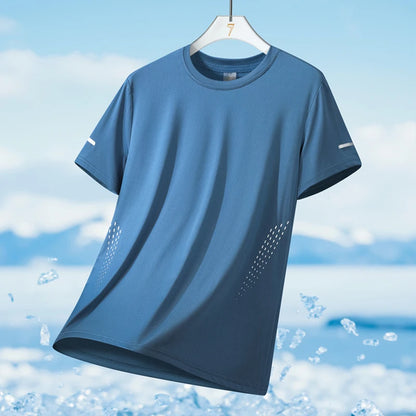 Running T-shirt Men Summer Ice Silk Thin Top Reflective Printing Quick Dry Short Sleeve Breathable Fitness Sports T-shirt 5X…