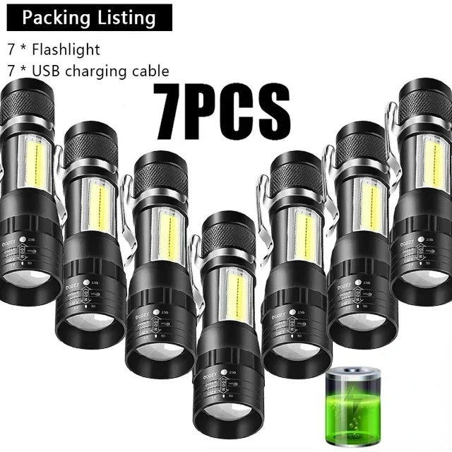 USB Rechargeable Mini Flashlight COB+XPE Portable Built-in Battery Zoomable Small Torch 3 Mode Camping Emergency Flashlights…