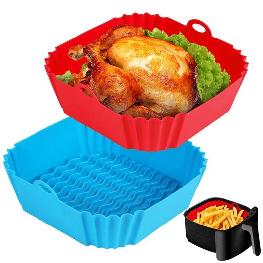 Silicone Air Fryer Pot Tray Food Safe Reusable Square BBQ Barbecue Pad Plate Airfryer Oven Baking Mold Basket Pan for Kitche…