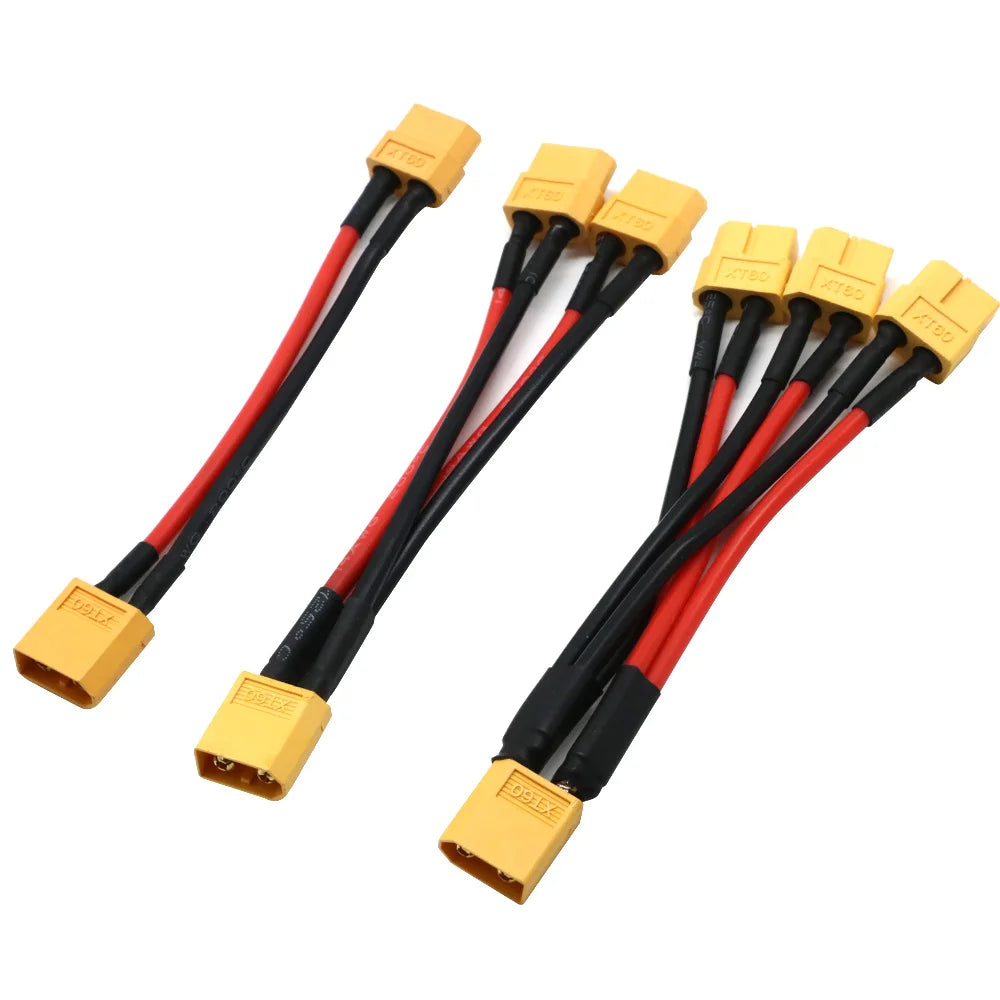 XT60 Parallel Battery Connector Male/Female Cable Dual Extension Y Splitter/ 3-Way 14AWG Silicone Wire for RC Battery Motor…