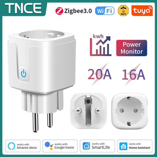 TNCE Tuya Wifi/Zigbee3.0 Smart Socket EU Plug 16/20A Power Monitor Remote Control Smart Life APP Remote Control Alexa