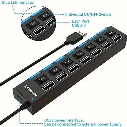 High Speed 4/7 Ports USB HUB 2.0 Adapter Expander Multi USB Splitter Multiple Extender with LED Lamp Switch for PC Laptop -…