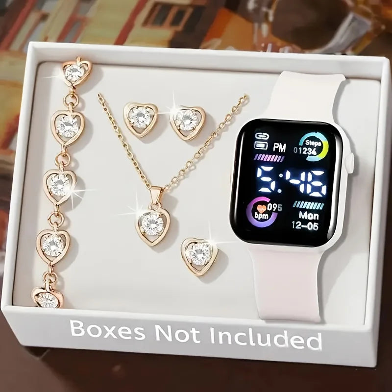 6-Piece Set of Fashion Electronic Watch Necklace Earrings Ring Set for Teenagers Boys and Girls, the Best Choice for Friend…
