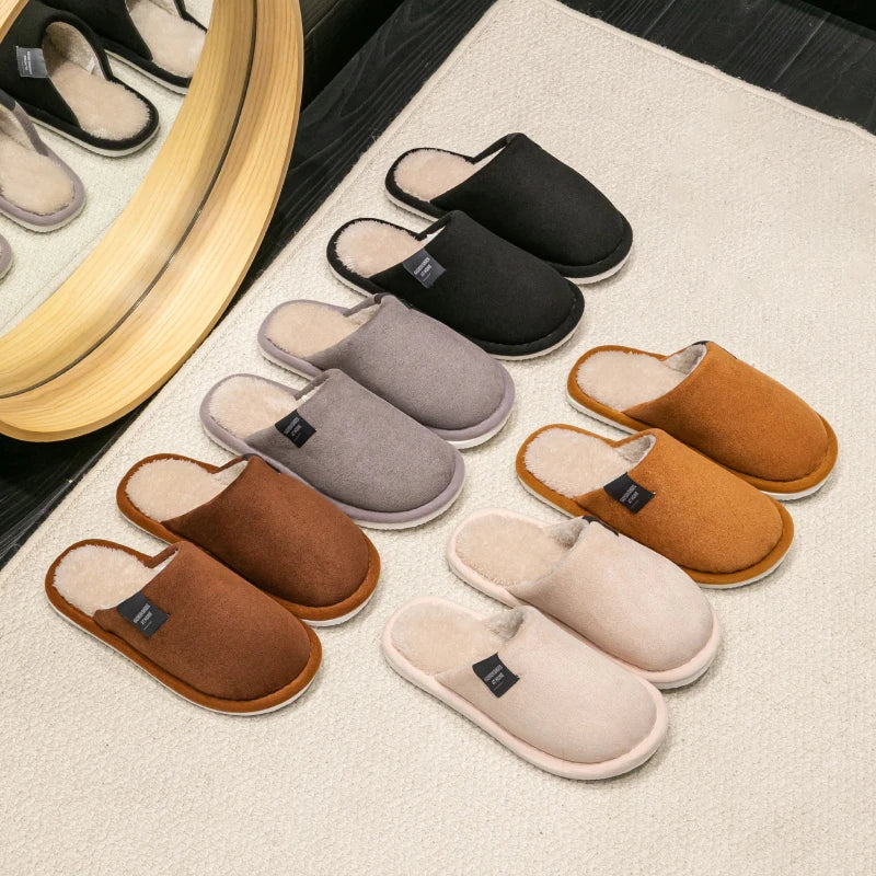 Household Indoor Men's Slippers Autumn and Winter Home Floor for Guests Lightweight Quiet Non-slip Suede Fabric Couple's Sho…
