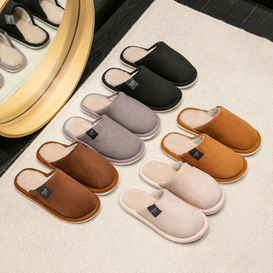 Household Indoor Men's Slippers Autumn and Winter Home Floor for Guests Lightweight Quiet Non-slip Suede Fabric Couple's Sho…