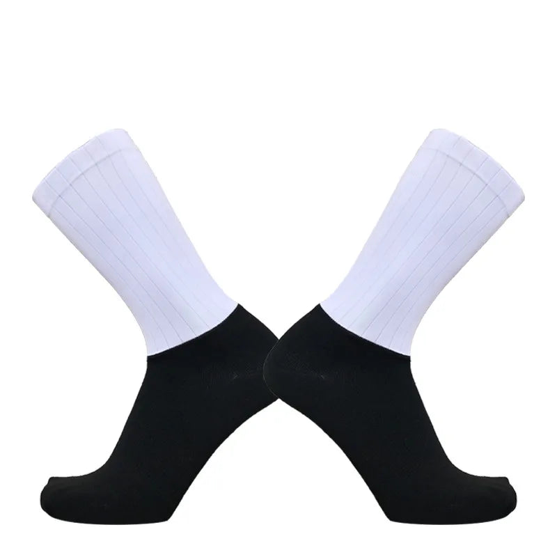 Aero Cycling Summer Anti Socks Whiteline Slip Silicone Socks Men Bicycle Sport Running Bike Socks Calcetines Ciclismo - imag…