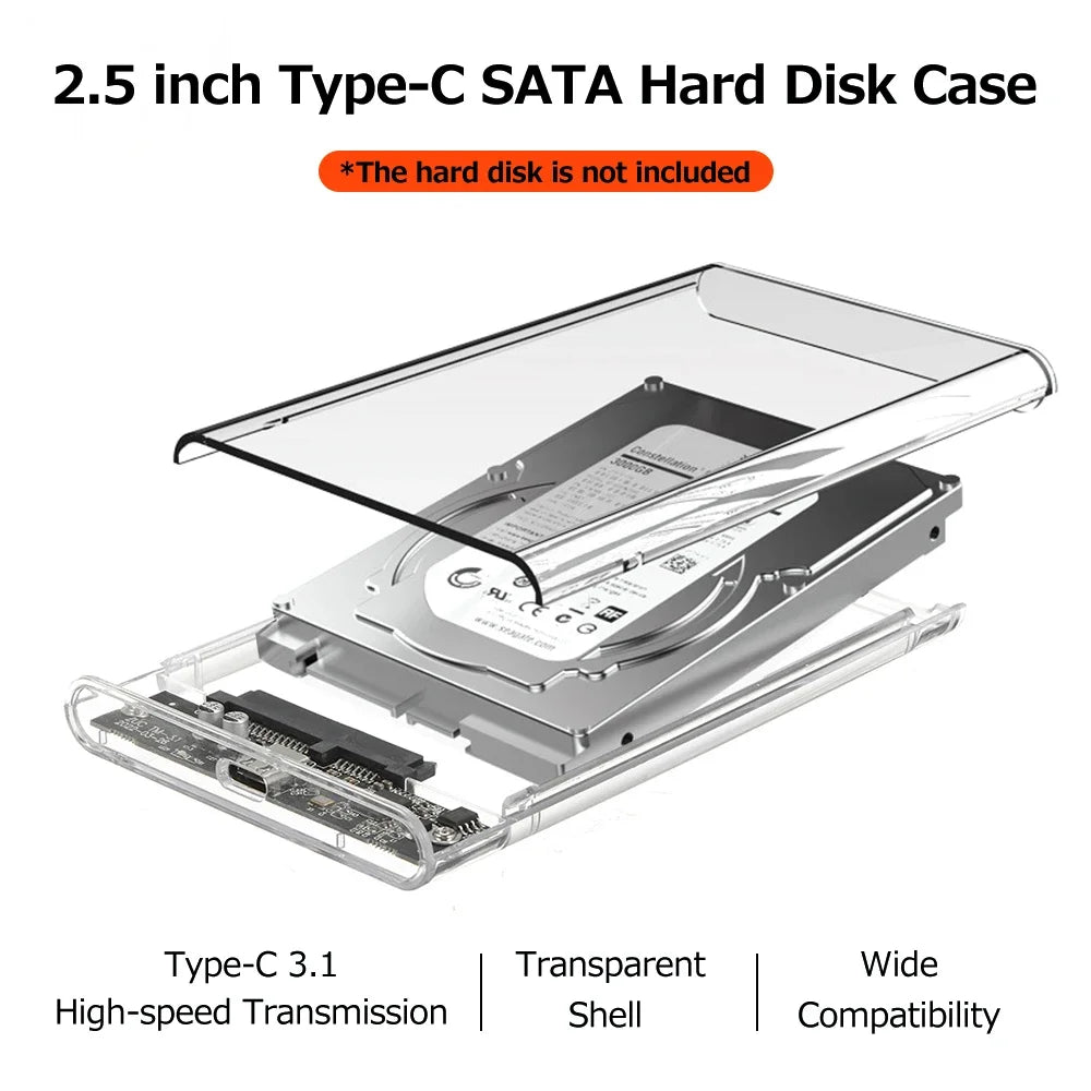USB 3.0/Type C HDD Enclosure 2.5 inch SATA SSD External Hard Drive Case with 5Gbps Transfer Speed Clear Harddisk Boxs Tool-F…