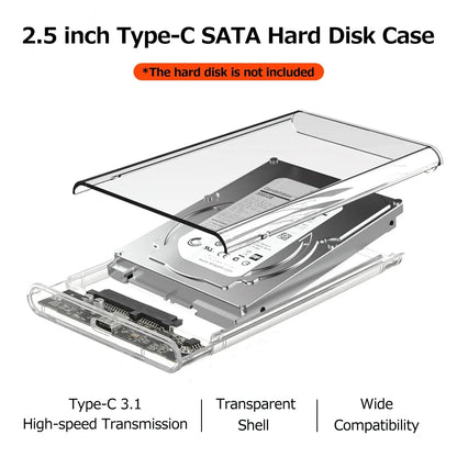 USB 3.0/Type C HDD Enclosure 2.5 inch SATA SSD External Hard Drive Case with 5Gbps Transfer Speed Clear Harddisk Boxs Tool-F…