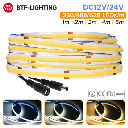 FCOB LED Strip Light 336 480 528 LED High Density Flexible FOB COB Led Light RA90 Warm Nature Cool White Linear Dimmable 12V…