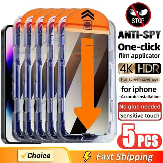 5Pcs Dust Free Installation Privacy Screen Protector for IPhone 14 11 12 13 15 16 Pro Max 15 16 Plus 13 Mini 16E Anti-spy Gl…