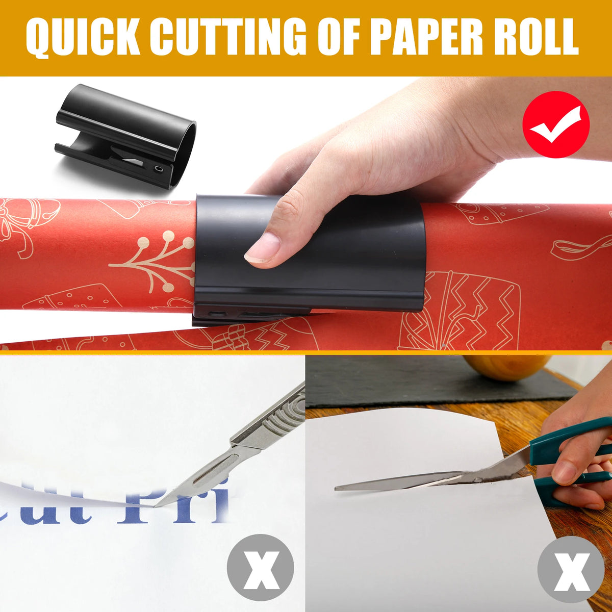 HORN Sliding Wrapping Paper Cutter - Easy-Glide Gift Wrap Trimmer for Christmas & Birthdays, Durable ABS，, Orange/Black - im…