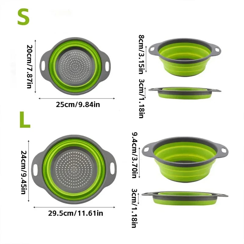 Silicone Folding Drain Basket Fruit Vegetable Washing Basket Foldable Strainer Colander Collapsible Drainer Kitchen Storage…