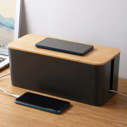 1 PC Wire Storage Box Power Plug Board Wire Boxes Socket Data Cable Junction Box Plastic Storage Box with Bamboo - image 2