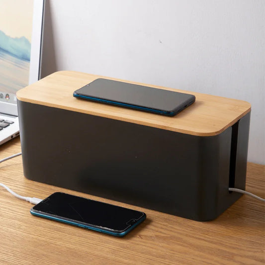 1 PC Wire Storage Box Power Plug Board Wire Boxes Socket Data Cable Junction Box Plastic Storage Box with Bamboo - image 2