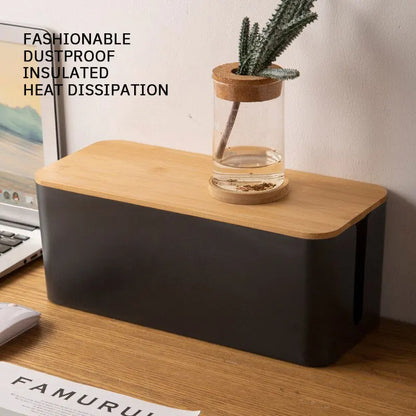 1 PC Wire Storage Box Power Plug Board Wire Boxes Socket Data Cable Junction Box Plastic Storage Box with Bamboo - image 5