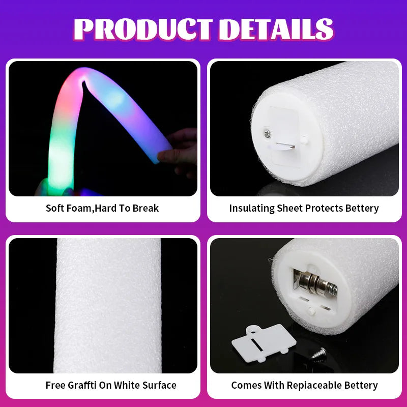 15/30Pcs LED Glow Sticks Bulk Colorful RGB Glow Foam Stick Cheer Tube Dark Light for Xmas Birthday Wedding Party Supplies -…