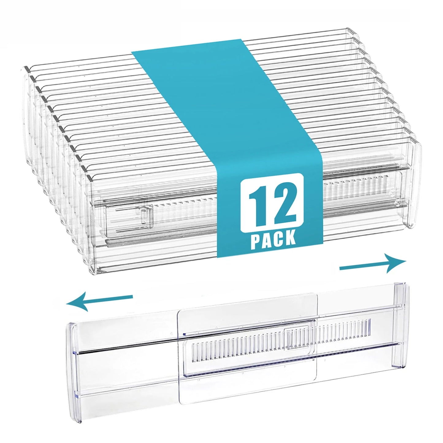 6/8/10/12-Pack Adjustable Drawer Organizers, Clear Expandable Dresser Organizers for Storing Clothes Kitchen Utensils - imag…