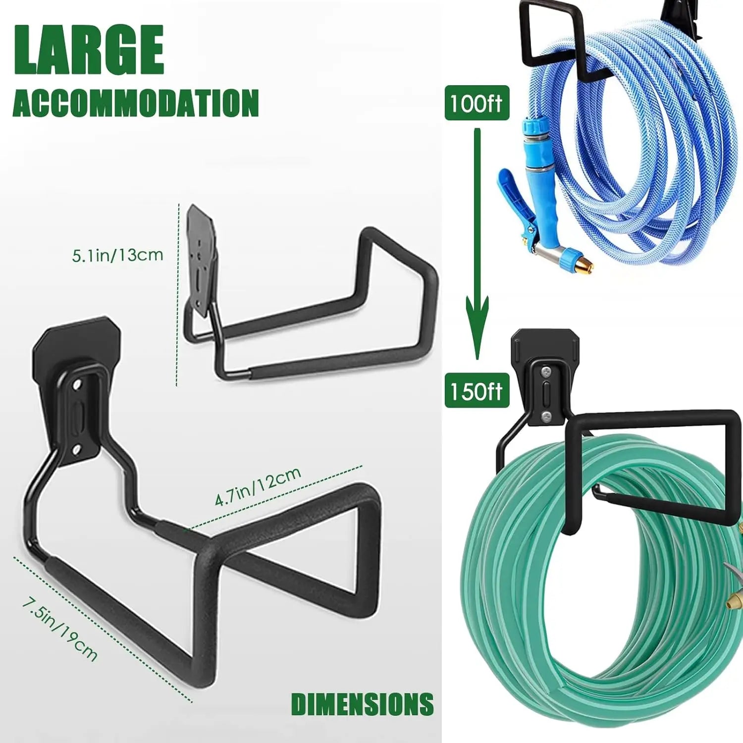 1/2 Pack Garden Hose Holder - Wall-Mounted Hose Hanger, Heavy-Duty Water Hose Holder for Outdoor/Indoor Use in the Yard, Dur…