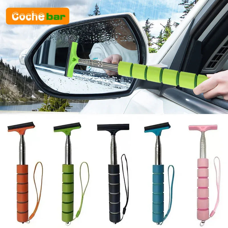 Car Rearview Mirror Wiper Cleaning Tool Auto Glass Mist Cleaner Scraper Car Accessories Handle Telescopic Window Cleaning Br…
